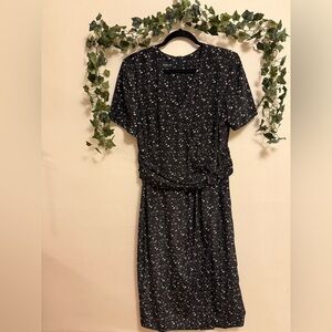 Leslie Fay Black and White Floral Midi Dress